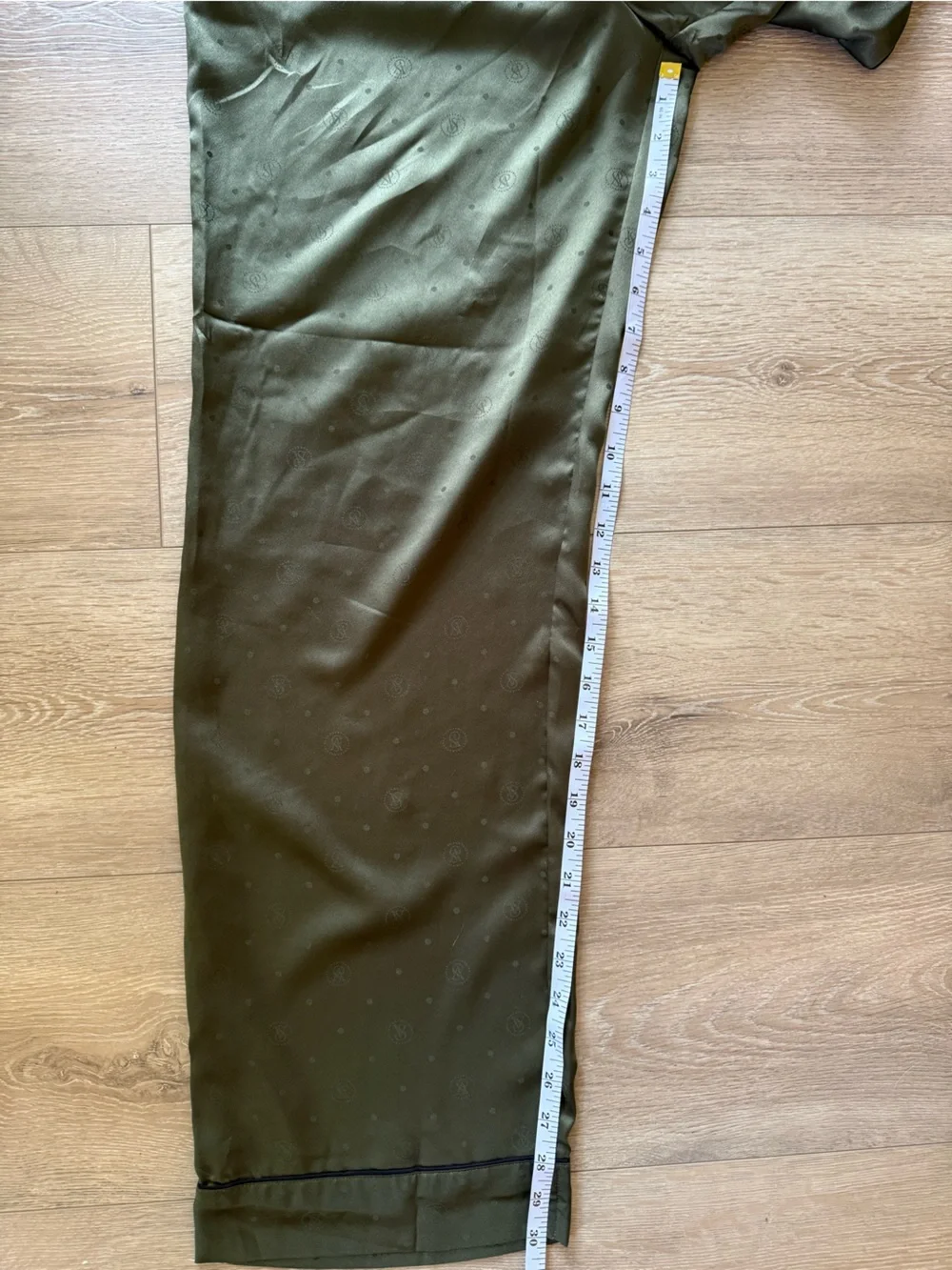 Victoria's Secret Olive Satin Pajama Set with Embroidered Pocket